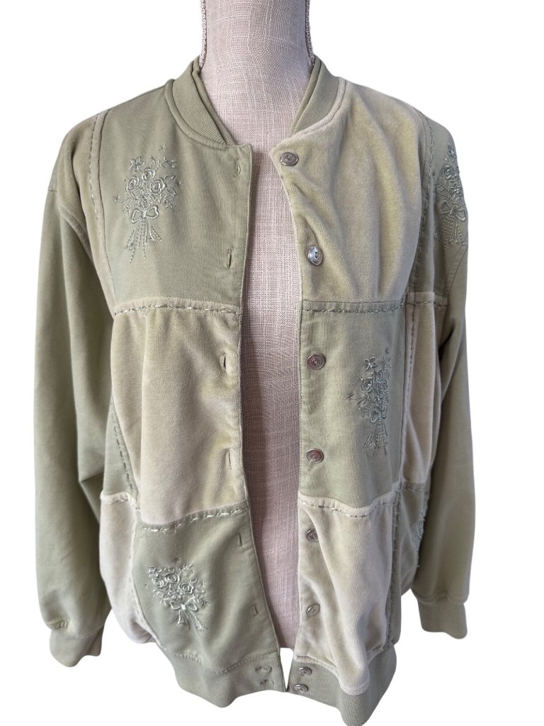 Alfred Dunner Womens Embroidered Floral Button-Up Jacket Green 1x